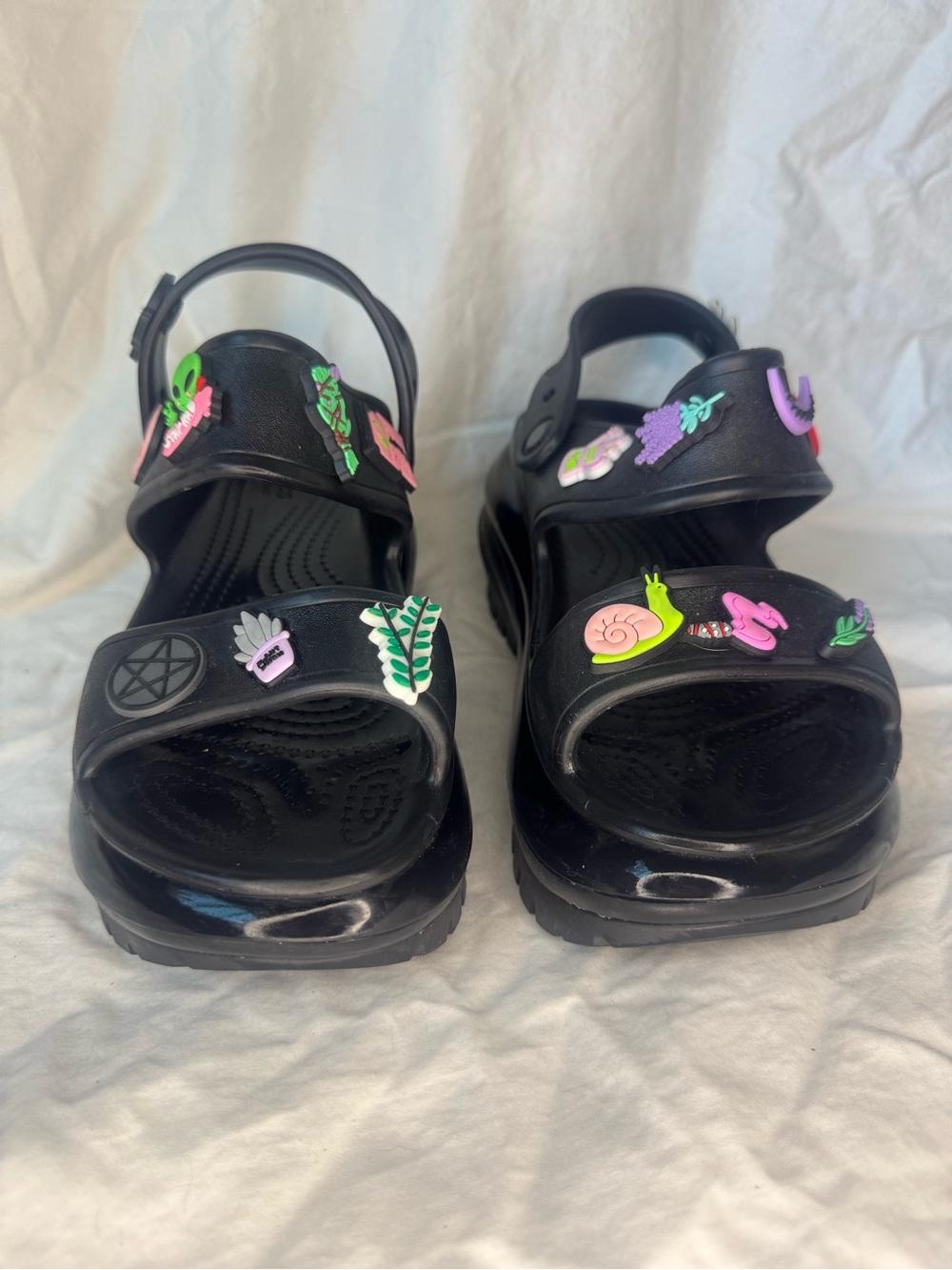 CROCS Black Mega Crush Platform Sandals with Colorful Jibbitz Charms